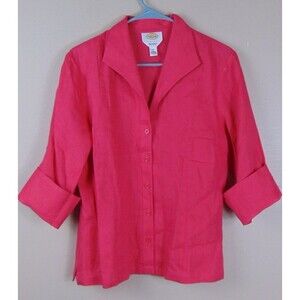 Talbots Hot Pink 100% Linen Button Front Top Size 14 Irish Linen Women's
